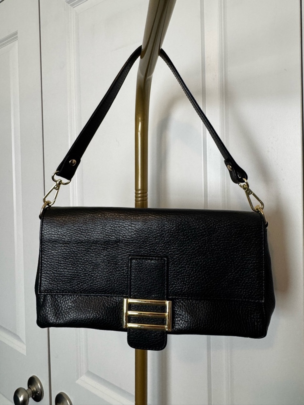 Divina Firenze Made in Italy Black Pebbled Leather Shoulder Bag - Picture 2 of 5